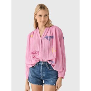 Berenice Pink Embroidered Cassandra Lucky Button Down Shirt Women's Size 34/XS